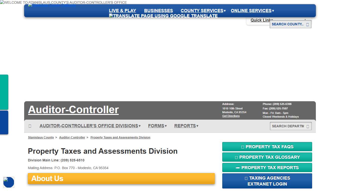 Property Taxes and Assessments Division - Auditor-Controller - Stanislaus County